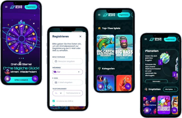 Space Slotz Casino mobile Version mit Registrierung, Lucky Wheel und Spielen