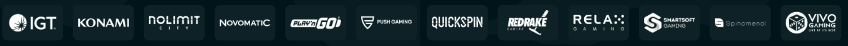 Space Slotz Casino Anbieter Logos mit IGT, Konami, Nolimit City und Vivo Gaming